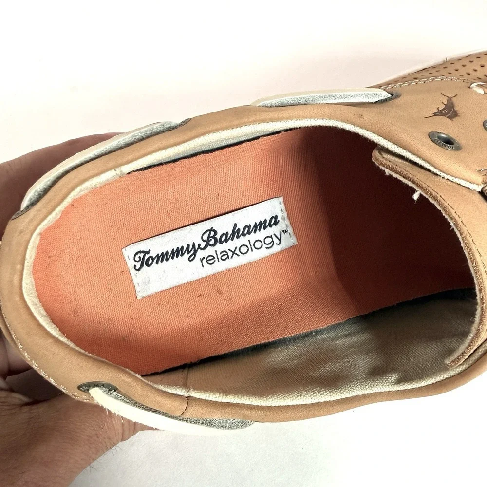 Tommy Bahama Aeonian Perf Boat Shoes Mens‎ 10 Tan Leather Slip On Casual